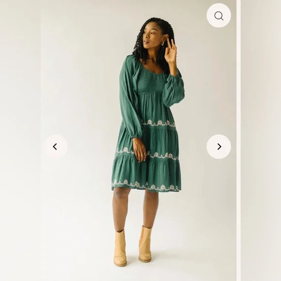 green emerald velvet dress The Shanda Embroidered Button-Up Midi Dress in Buttercream – Piper & Scoot main image 1